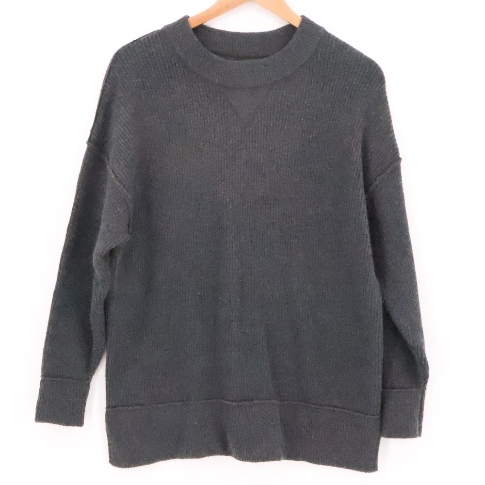 Aerie Oversized Ribbed Crewneck Sweater Womens Size XS Charcoal Grey Cozy Warm